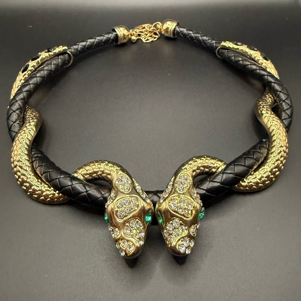 Aldo Black & Gold Snake Head Statement Necklace